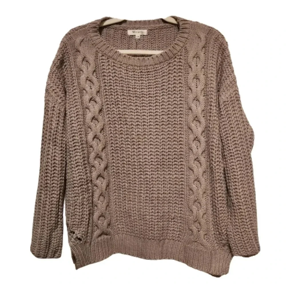 Miracle crew neck mixed cable knit lavender longsleeve sweater Size S/M